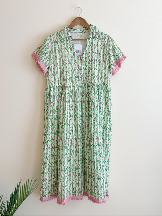 Moda Posa Dresses & Skirts - ModaPosa Pink & Green Cadenza Fringe Trim Midi Dress Large Cottagecore NEW NWT